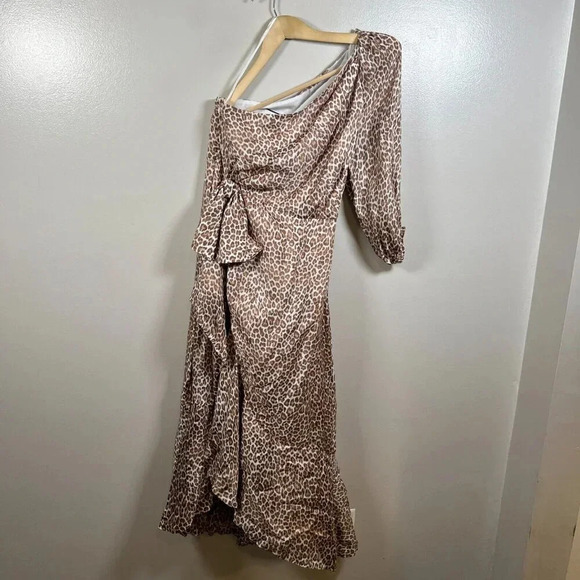 J.Crew Collection Leopard Print One-Shoulder Ruffle Hem Midi Dress Size 2 Event - Picture 3 of 11